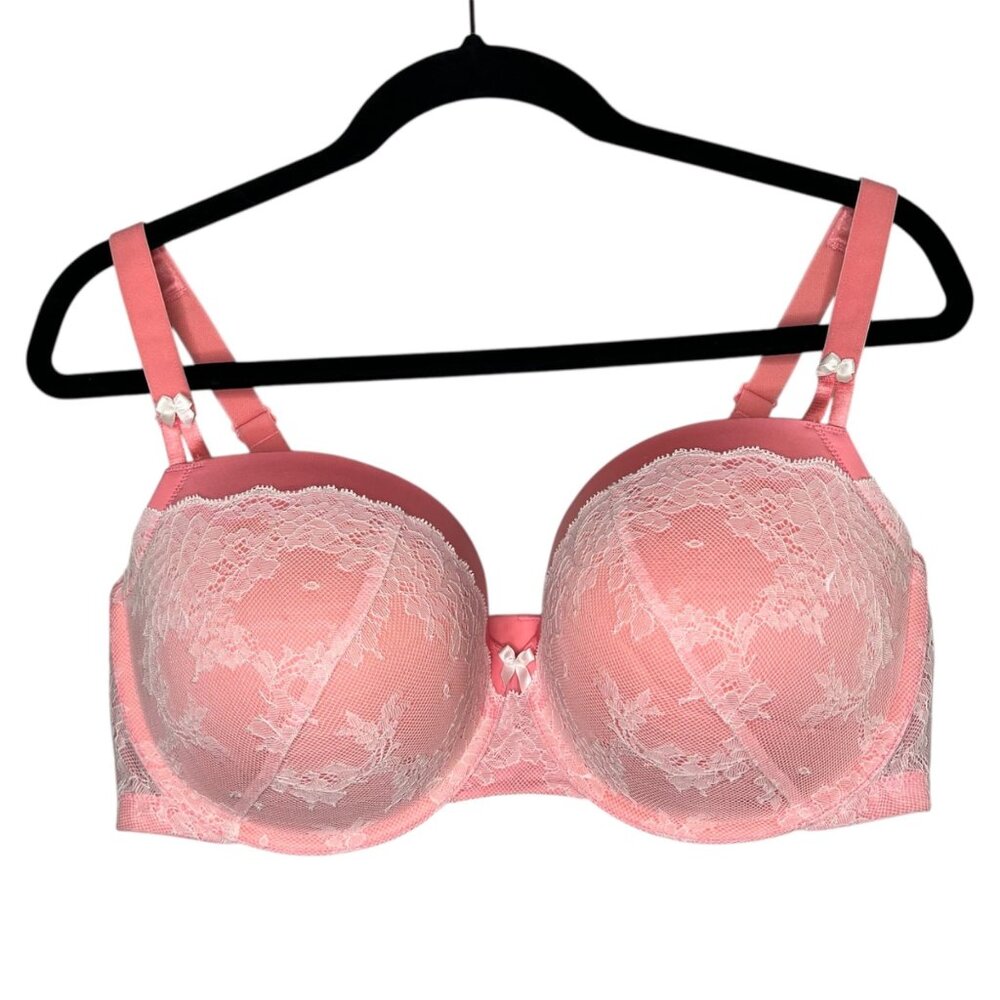Torrid Womens 40DDD Pink Lace Underwire Push-Up Demi Bra